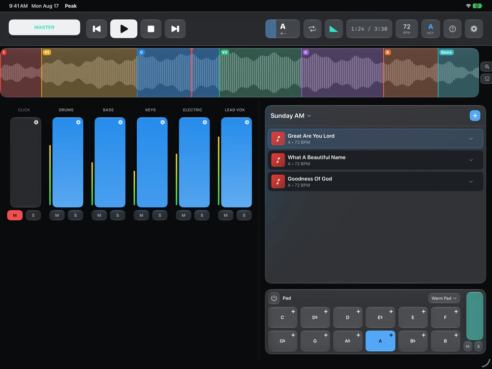 Per-track mixer — iPad